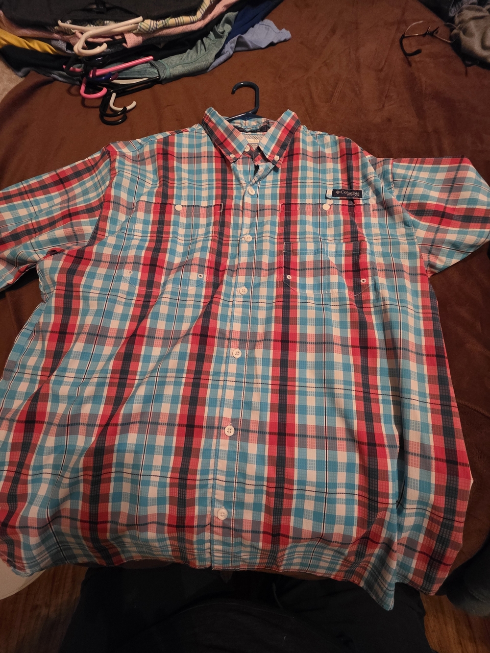 Columbia Men's Plaid Button-Down Shirt - Blue & Red